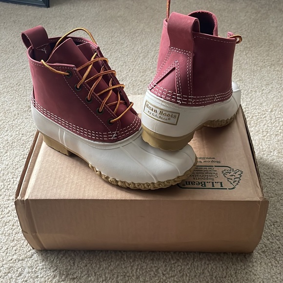L.L. Bean Shoes - LL Bean Limited Edition 6" Maroon Cream Duck Boots Rain Snow